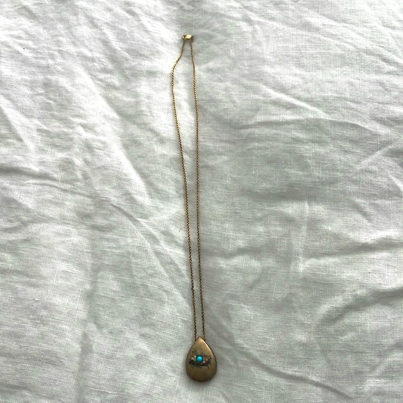 Gold Vintage teardrop necklace with crystal and turquoise. Distressed! - Picture 3 of 3